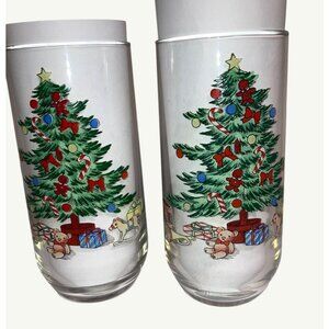 Vintage Christmas Tree Design Drinking Glasses Set Of 2